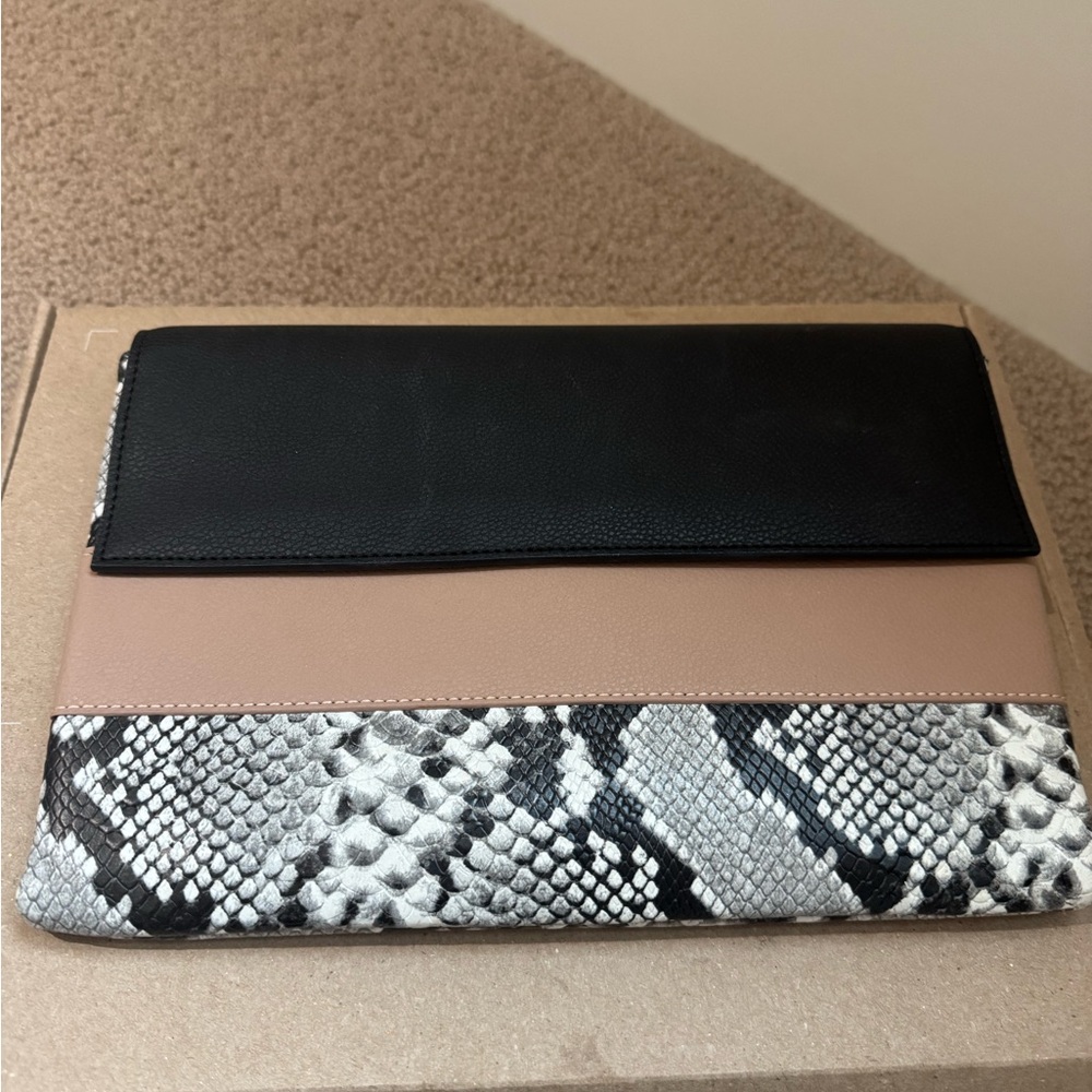 Black and Tan Snakeskin Clutch